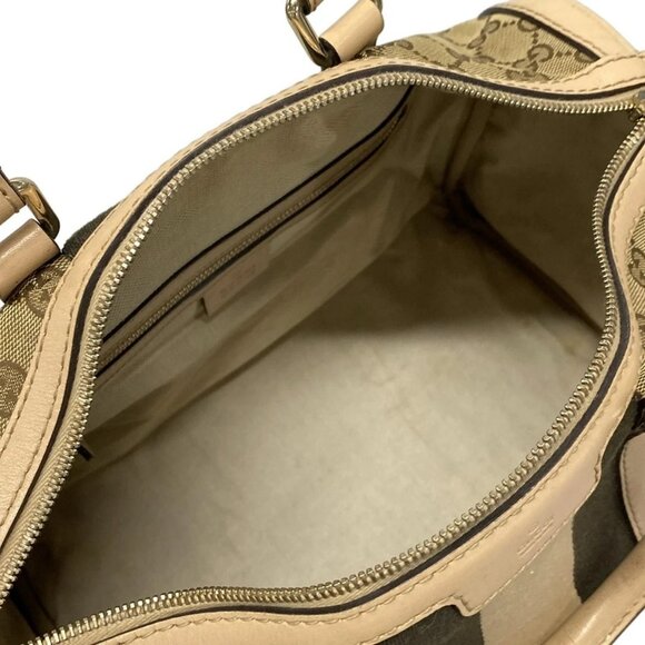 Auth GUCCI GG 247205 Dark Brown Beige Jacquard Leather Handbag - Picture 14 of 16